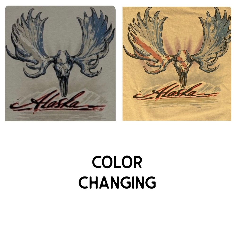 Del Sol COLOR CHANGING Moose Alaska light gray T shirt XL 100% Cotton Seamless